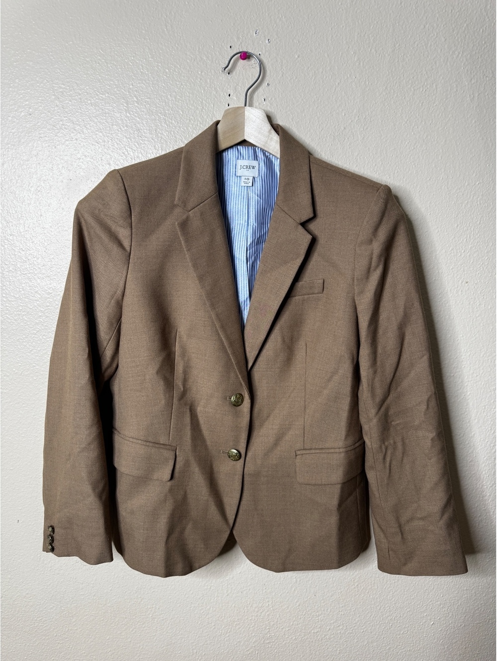 J.Crew Factory Womens 10 Brown Wool Blend Blazer Gold Buttons Career Preppy